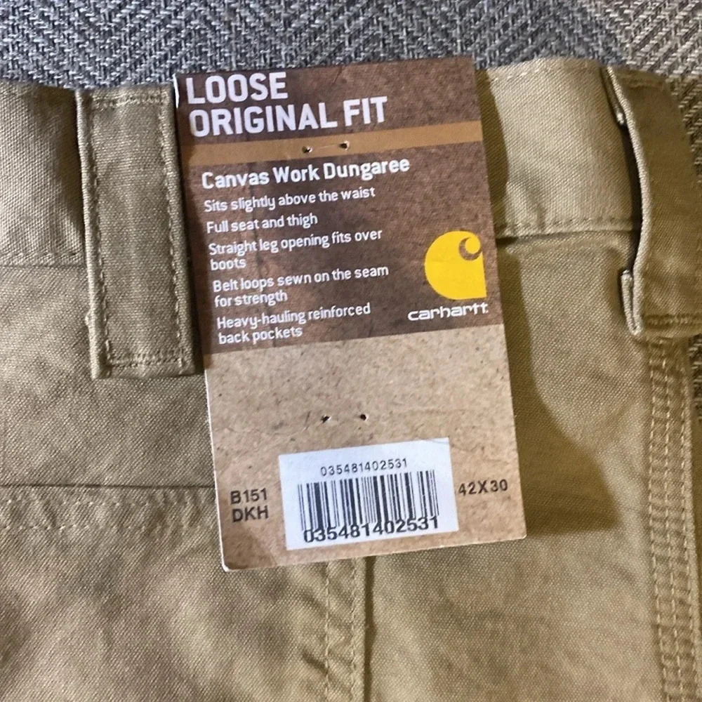 NWT Men’s Carhartt loose original fit jeans pants 42x30 canvas work dungaree - Picture 2 of 4